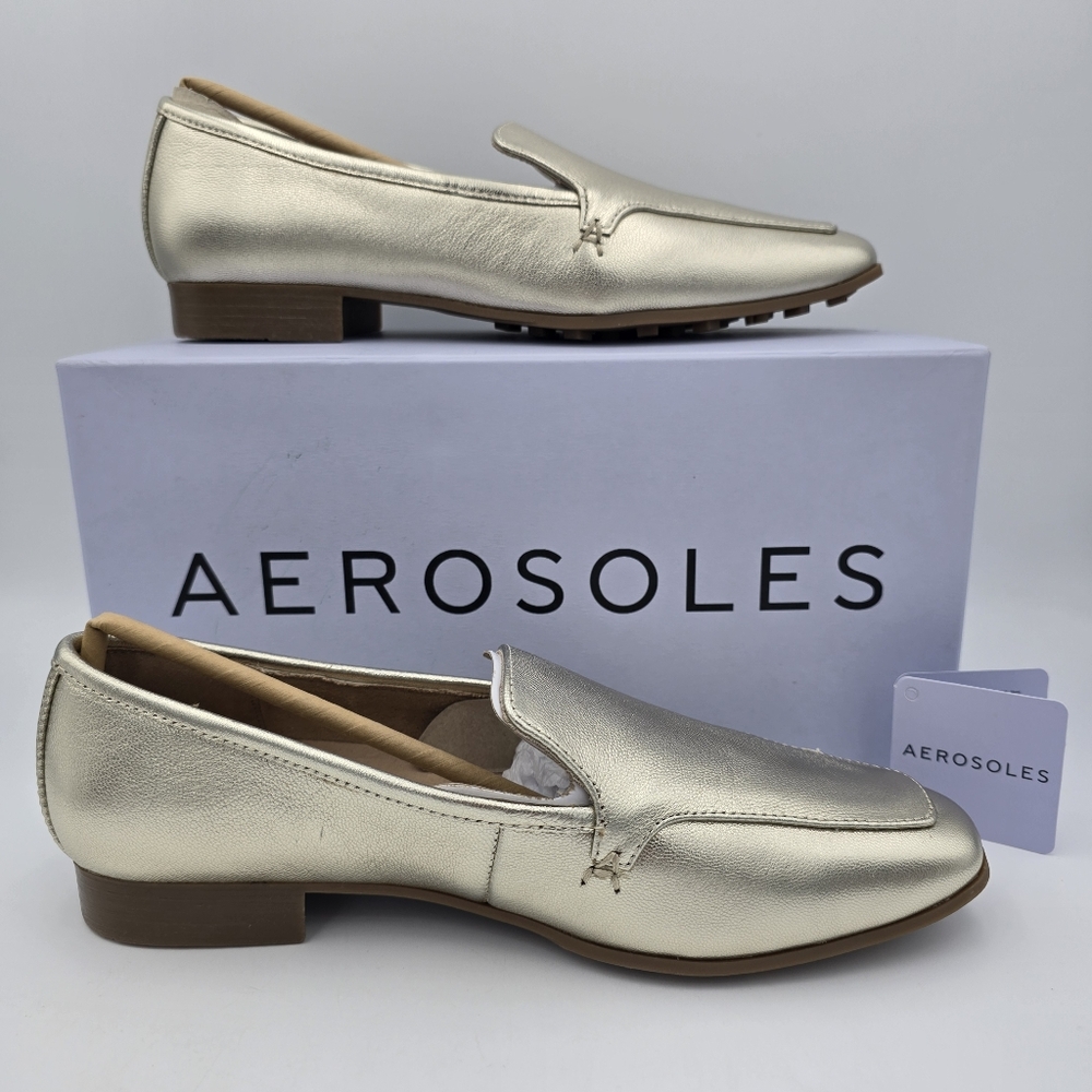 NIB AEROSOLES Paynes Loafers, Soft Gold Leather, Women's 7M